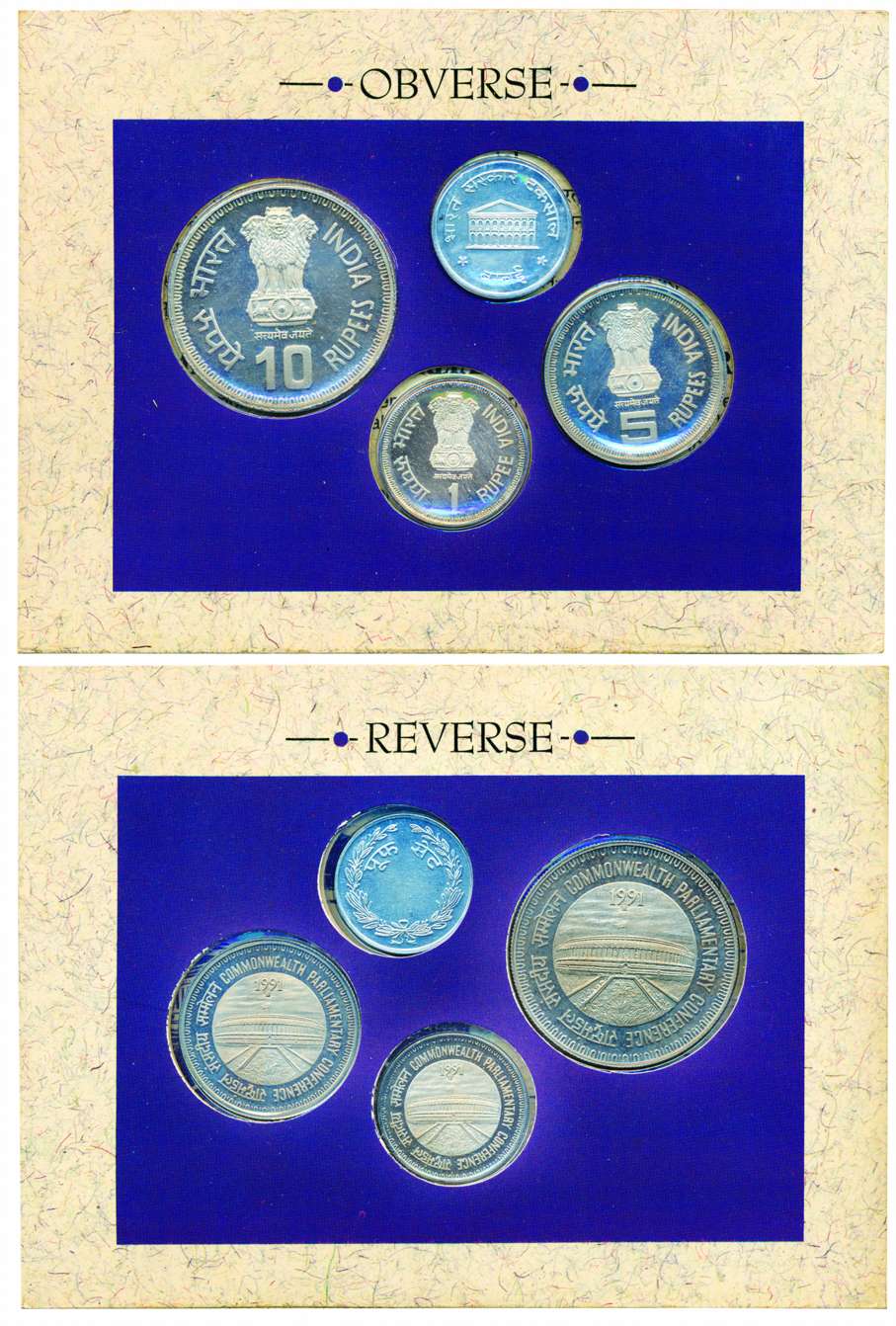 1991 Proof set of ‘37th common Wealth Parliamentary conference’, set of 3 coins, 10 Rupees