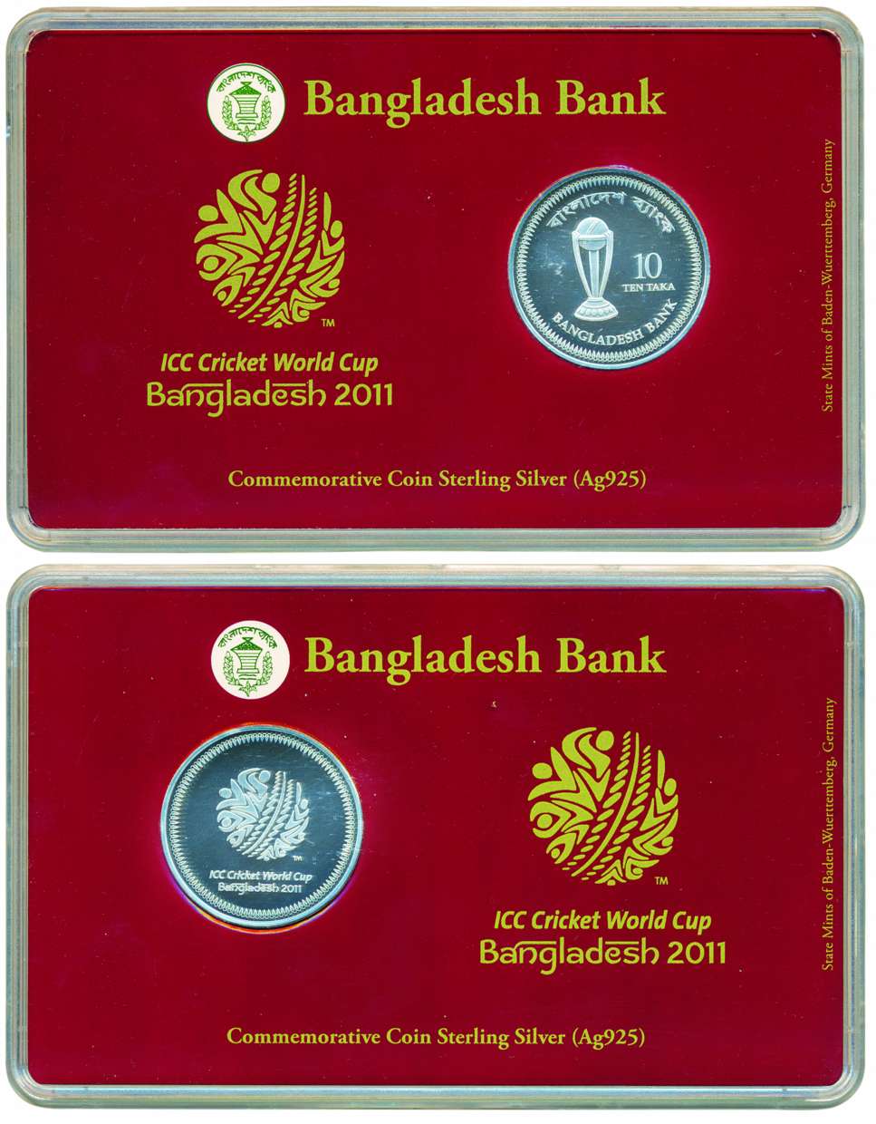 Bangladesh, 2011, 10 Taka proof, ‘ICC Cricket World Cup Bangladesh 2011’ Commemorative Coi