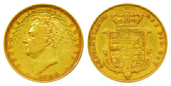Great Britain, Gold Guinea, Georgius IV, 1826, Obv: portrait of King, Rev: Crown. Very fin
