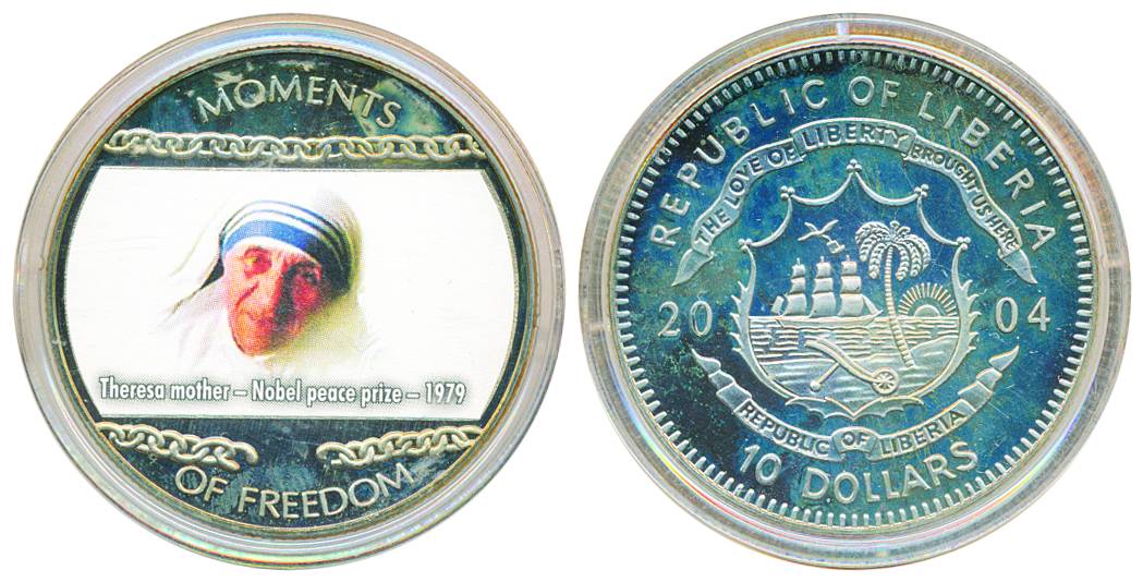 Liberia, Cupro-Nickel 10 Dollars, 2004, Moments of Freedom Series, with the coloured photo