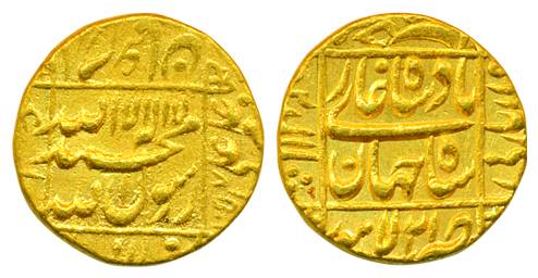 Shah Jahan, Gold Mohur, 10.91g, Lahore Mint, Square-area type, mint name at bottom, AH 105