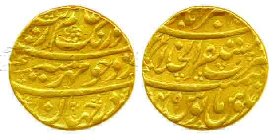 Aurangzeb, Gold Mohur, 10.80g, Akbarabad Mint with epithet Mustaqir-ul-Khilafat, RY 49 (KM