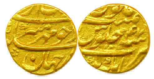 Aurangzeb, Gold Mohur, 11.01g, jahangirnagar Mint, RY 47 (KM# 315.51). Very fine, rare.