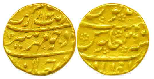 Aurangzeb, Gold Mohur, 10.95g, Zafarabad Mint, AH 1114/ RY 46 (KM # 315.49). Very fine, ra