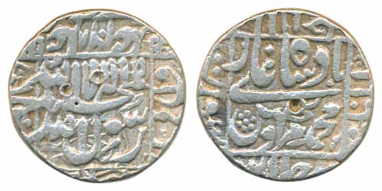 Murad Baksh, Silver Rupee, 10.40g, Surat Mint, shroff marks (KM# 272.3). Very fine+, rare.