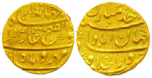 Jahandar Shah, Gold Mohur, 10.91g, Dar-ul-Khilafat Shahajahanabad Mint, Abu al-Fatah type,