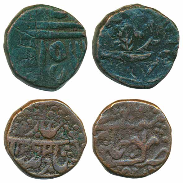 Daulat Rao, Copper Paisa, 18.43g & 13.43g, Burhanpur&Ujjain Mint, In the name of Shah Alam