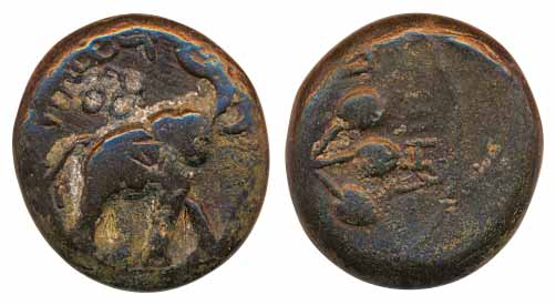 Satavahanas, Copper Unit, 9.86g, Obv: elephant with upraised trunk to right, Brahmi legend