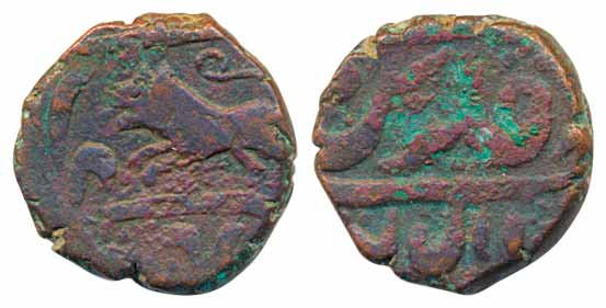 Copper Paisa, 10.94g, uncertain mint, Lion to left. Fine+, scarce.
