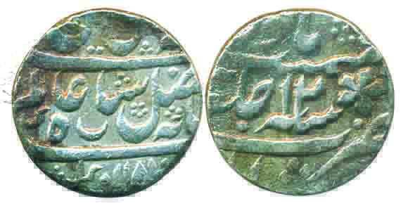 Silver Rupee, 11.55g, Murshidabad Mint, struck at Chander nagor, dot above ZA of zarb. AH 