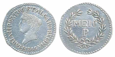 Maria II, Silver ½ Pardao or 150 Reis, 2.73g, 1846, Obv: Head to left, legend around, Rev: