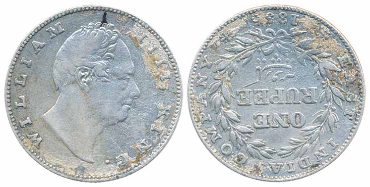 William IV, Silver Rupee, 1835, inverted Die Axis. Very fine, rare.