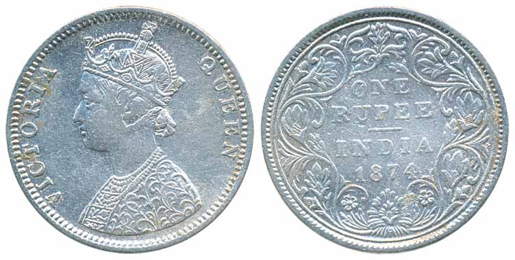 Victoria Queen, Silver Rupee, 1874, Bombay Mint, C1/II (Prid# 141). Very fine.