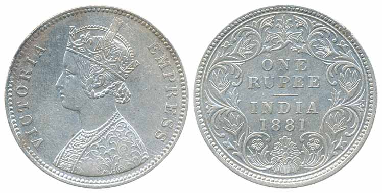 Victoria Empress, Silver Rupee, 1881, Calcutta Mint, A/I (Prid# 119). Very fine, rare.