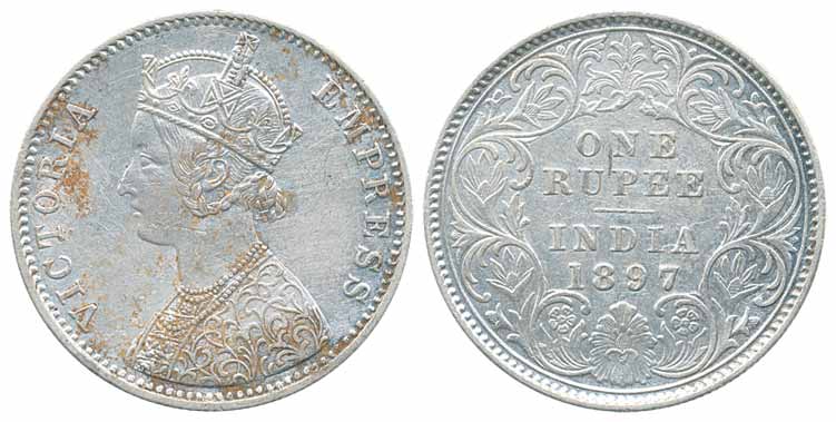 Victoria Empress, Silver Rupee, 1897, Calcutta Mint, C/I, ‘C’ incuse (Prid# 136). Very fin