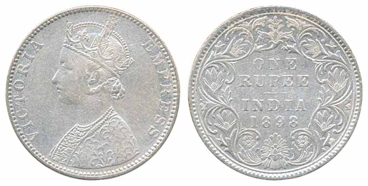 Victoria Empress, Silver Rupee, 1898, Bombay Mint, C2/I (Prid# 184). Fine+.