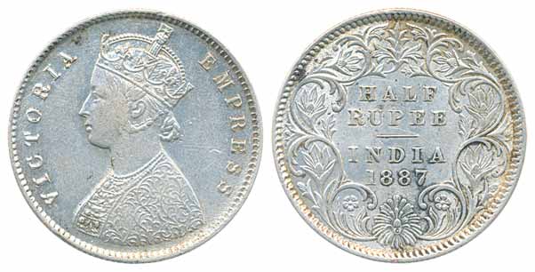 Victoria Empress, Silver ½ Rupee, 1887, Calcutta Mint, A/I (Prid# 271). Extremely fine.