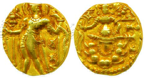 Chandragupta II, Gold Dinar, 8.17g, Archer Type, Class 2, Variety F, king with sword. Obv: