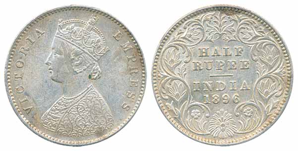 Victoria Empress, Silver ½ Rupee, 1896, Calcutta Mint, A/I (Prid# 279). Extremely fine, ra