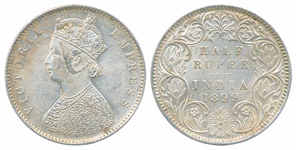 Victoria Empress, Silver ½ Rupee, 1899, Calcutta Mint, A/I (Prid# 282). About uncirculated