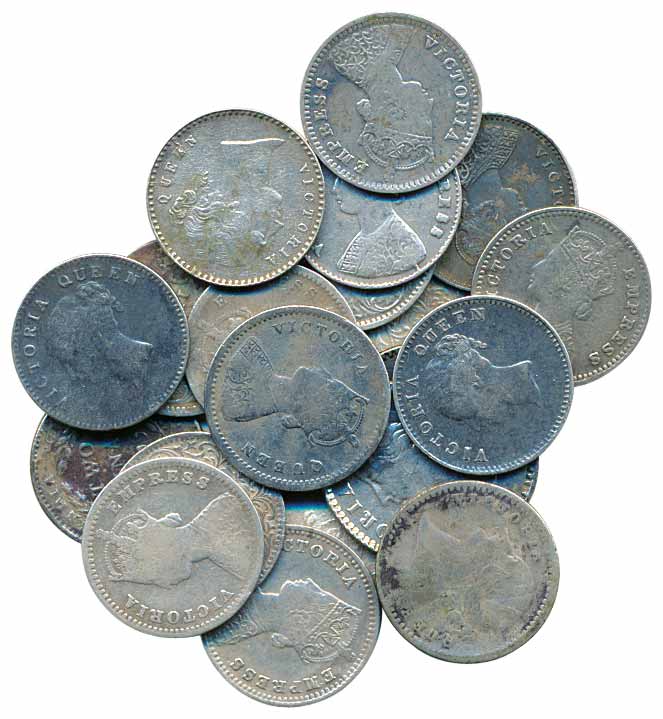 Assorted Silver coins (19), ¼ Rupee (1), 1840, Divided legend and 1/8 Rupee (18), various 