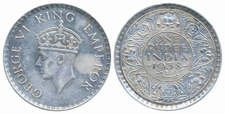 George VI, Silver Rupee, 1938, Bombay Mint, with dot (Prid# 234). Fine+, scarce.