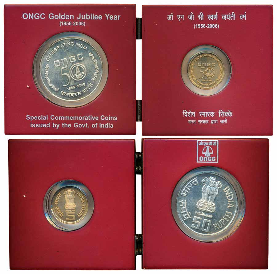 2006, (VIP Proof set) special mint set ofONGC Golden Jubilee Year, set of 2, Rupees 50and 