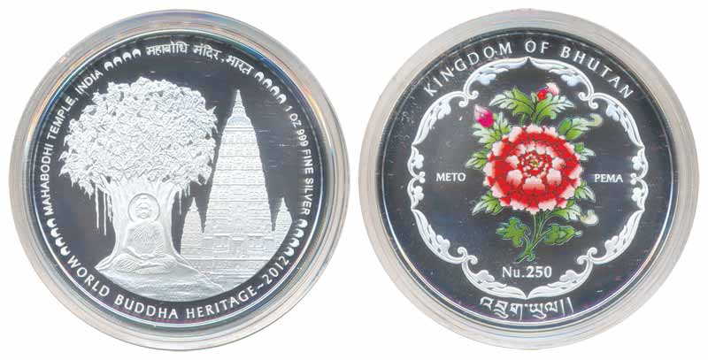 Kingdom Of Bhutan, Buddha, Silver and enamel, Proof Nurgtun 250, issued in 2012, Obv: Lord