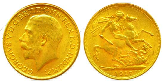 Great Britain, George V, Gold Guinea or Sovereign, 7.83g, 1917. Extremely fine