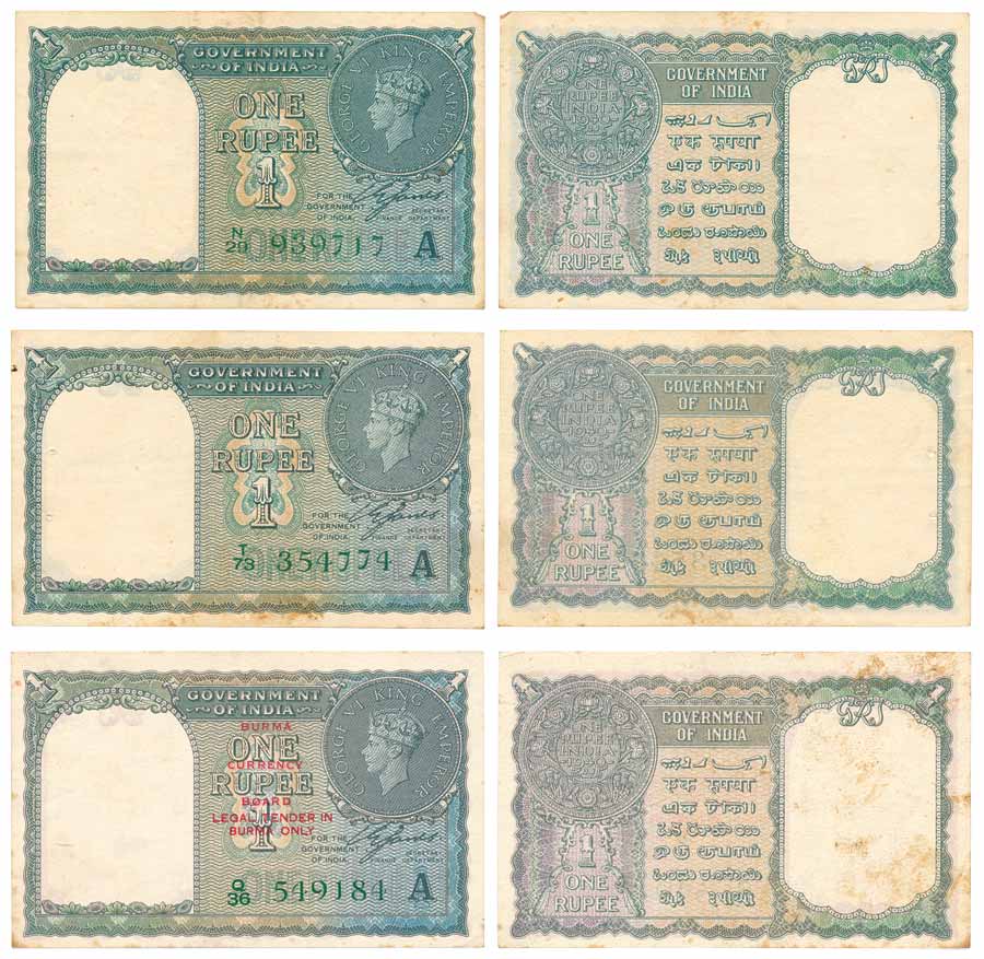 George VI, Rupees 1 (3), Type 1 (2), signed C. E. Jones, prefix N/20 and T/73, serial numb