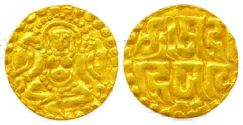 Kalachuris of Tripuri, Gangeya Deva, Gold Dinar, 3.91g, Obv: Nagari legend‘Srimad Ga / nge