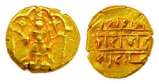 Vijaynagar Empire, SrirangrayaIII, Gold ½Varaha, 1.74g, Obv: standing Venkateshwara, Rev: 