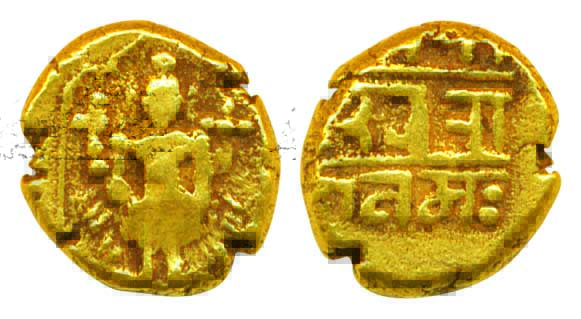 Vijaynagar Empire, SrirangrayaIII, Gold Varaha, 3.33g, Obv: standing Venkateshwara, Rev: D