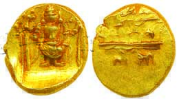 Vijaynagar Empire, SrirangrayaIII, Gold ½Varaha, 1.67g, Obv: standing Venkateshwara, Rev: 