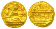 Vijayanagar, Hari hara II, Gold ½ Varaha, 1.69g, Obv: Shiva-Parvati seated, Rev: ‘Sri Prat