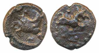 Tamilnadu, Copper, 2.52g, Obv: Man seated on Galloping Horse to left, Rev: Galloping Horse