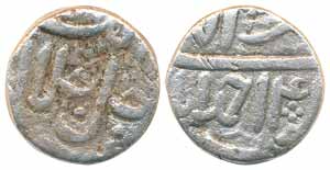 Akbar, Silver ¼ Rupee, 2.74g, Ahmadabad Mint, ilahi 4X (KM# 58.3). Fine+, rare.