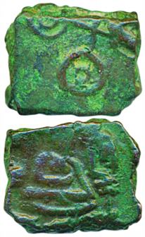Post-Mauryan, Ujjain, Copper Unit, 3.87g, Gaja Laxmi type, Obv: Godess Laxmi seated in cen