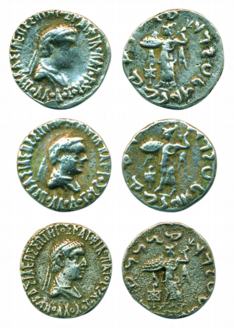 Indo Greek, Apollodotus II, Silver Drachm (3), Obv: bust and Greek legend, Rev: Kharoshthi