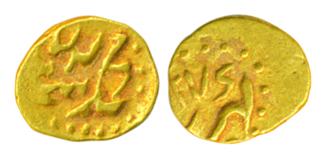 Muhammad Shah, Gold ½ Fanam, 0.18g, Kharpa Mint. Complete name of ruler and Mint. Very fin