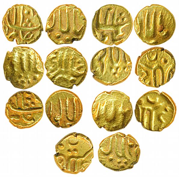 Alamgir II, Gold Fanam (7), Balapur Mint. Very fine to very fine+, scarce. 7 coins.