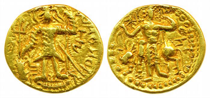 Kushanas, Vasudeva I, Gold ¼ Dinar, 1.94g, Obv: king standing to left offering to Fire alt