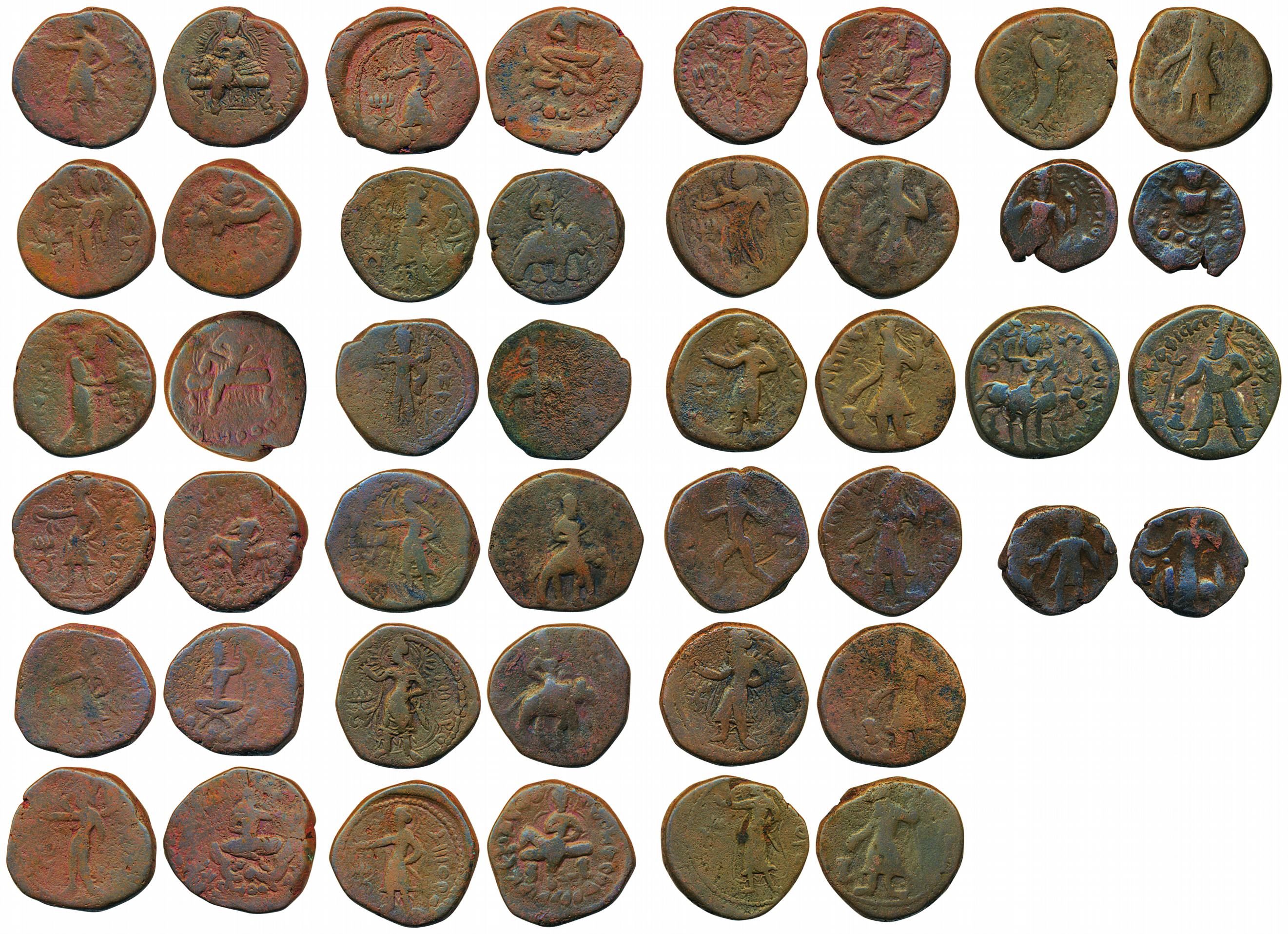 Kushanas, Copper (22), Wima Kadphises (1), Kanishka (6), Huvishka (13) and Vasudeva (2), a