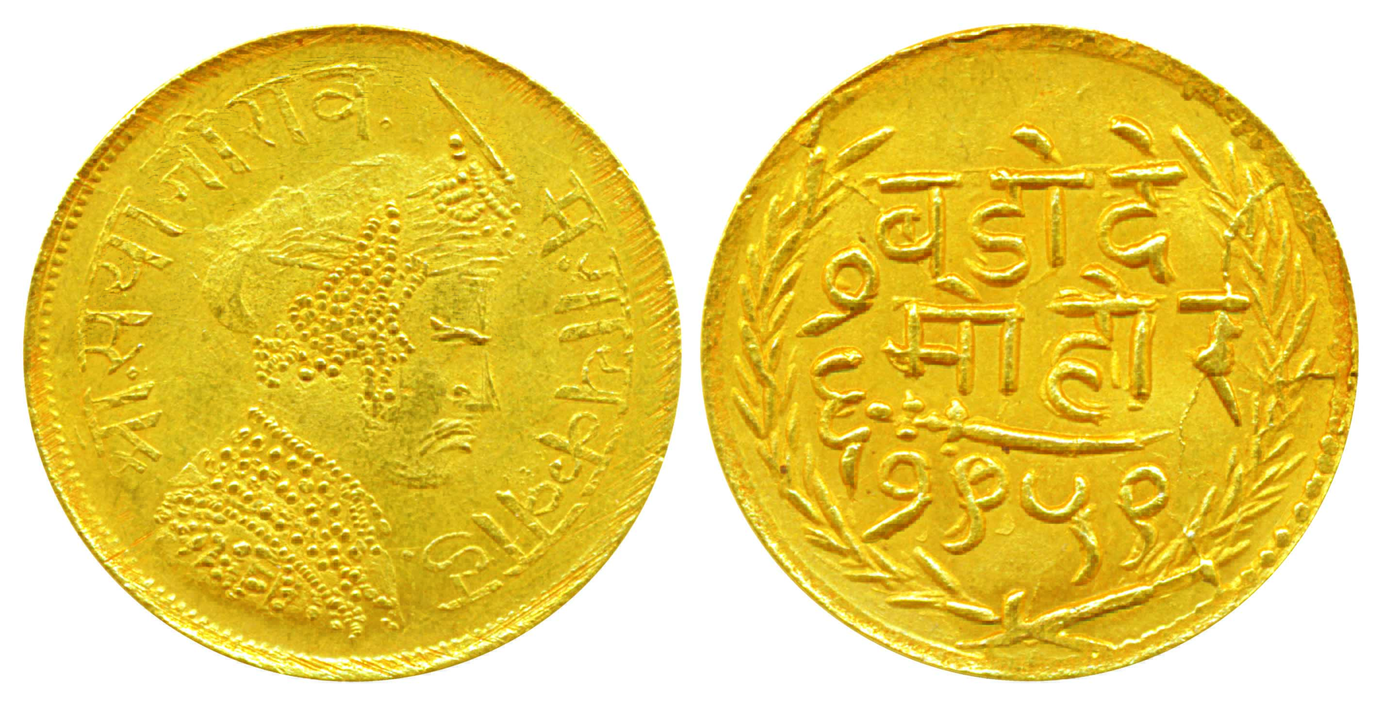Sayaji Rao III, Gold Rupee, 1/6 Mohur, 1.05g, VS 1959, Obv: Crowned bust to right, Rev: Va
