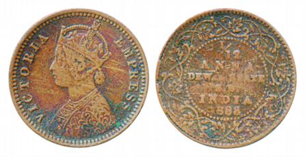 Narayan Rao (JB), Copper 1/12 Anna, 1888, Portrait of Victoria Empress (KM# 11). Fine, sca