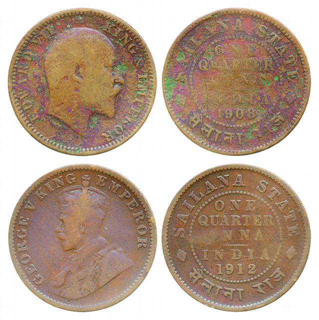 Jaswant Singh, Copper ¼ Anna, 1908 and 1912, Obv: crown bust of Edward VII and George V, (