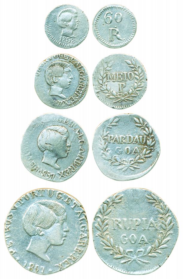 Goa, Pedro V, Silver (4), Set of 4, Rupia, 1857 (KM# 279); Pardao, 1857 (KM# 278) ½ Pardao