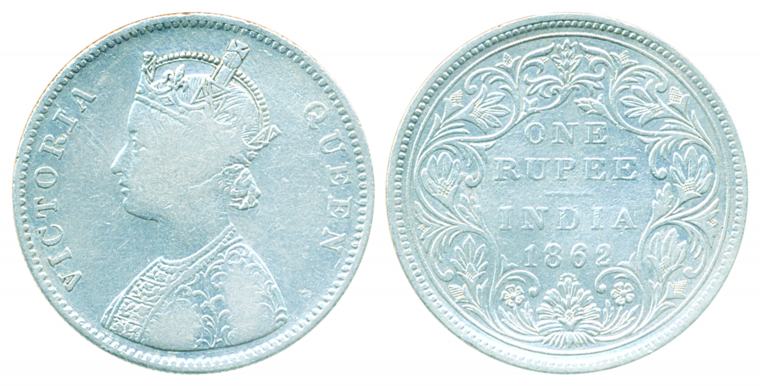0 false 18 pt 18 pt 0 0 false false false Victoria Queen, 1862, Silver Rupee, Bombay Mint,