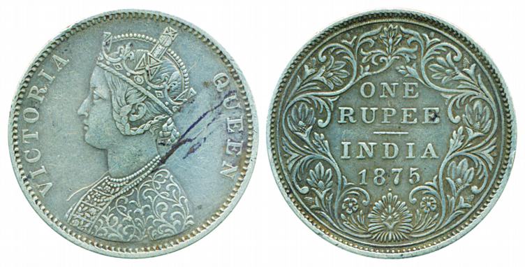 Victoria Queen, Silver Rupee, 1875, dot. Very fine, scarce.