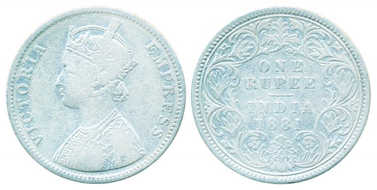 Victoria Empress, Silver Rupee, 1881, Calcutta Mint, A1/I, C incused. Very fine, rare.
